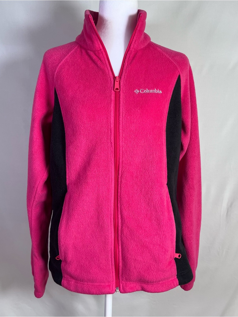 Women’s Columbia Pink & Black Two-Tone Fleece Zip Front Jacket